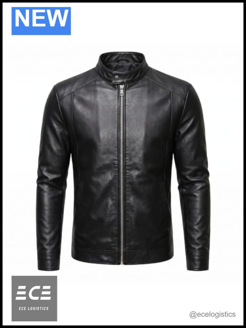 Genuine Leather Motorcycle Jacket Stand Collar Slim Fit Mens Biker Moto Coat